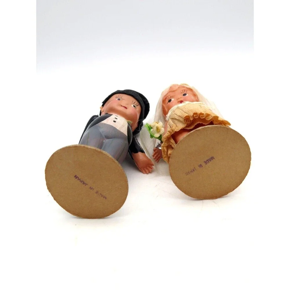 Antique Celluloid Bride and Groom Wedding Doll Couple Japan in Original Box